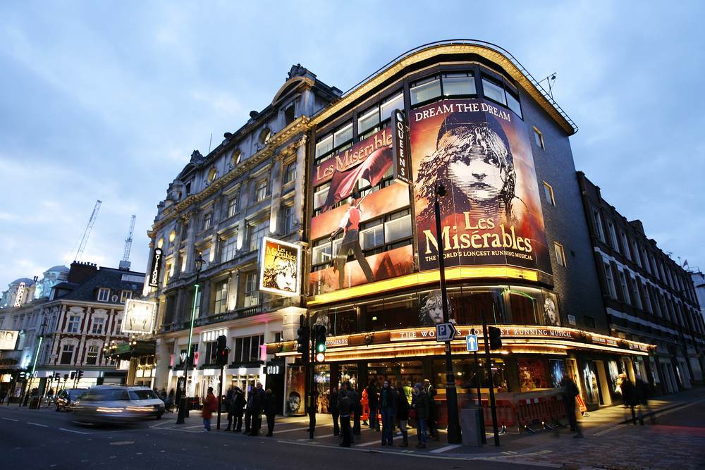Outside view of Queen's Theatre, West End theatre, located on Shaftesbury Avenue, City of Westminster